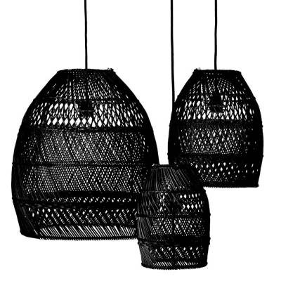 Lot de 3 suspensions MOON SMALL / 3 dimensions / Rotin Noir