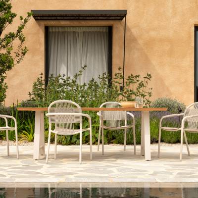 Table outdoor MATTEO / 2 dimensions / Teak / Pied blanc / VINCENT SHEPPARD