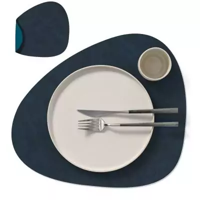 Set de table DOUBLE FACE CURVE / 37x44 cm / Cuir recyclé / bleu marine et bleu canard